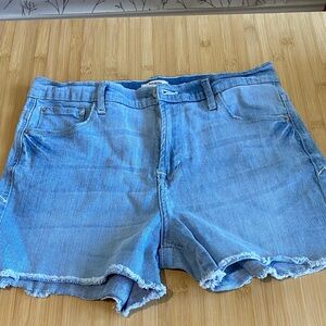 Kensie Light Blue Frayed Hem Denim Shorts